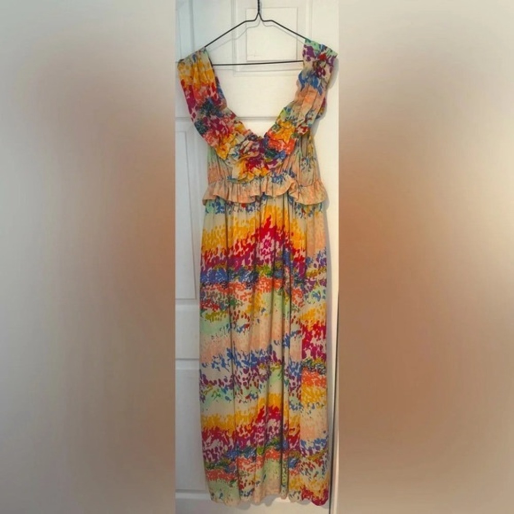 H  M x Garden Collection maxi dress multi ruffle empire flowy peasant bohorare8